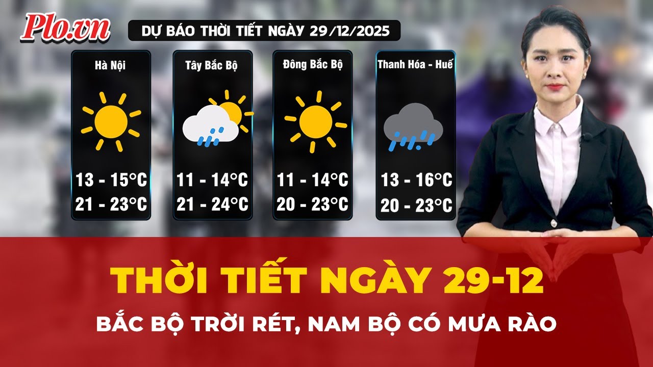 Thời tiết ngày 29/12: Bắc Bộ trời rét, Nam Bộ có mưa rào và giông vài nơi | Tin tức