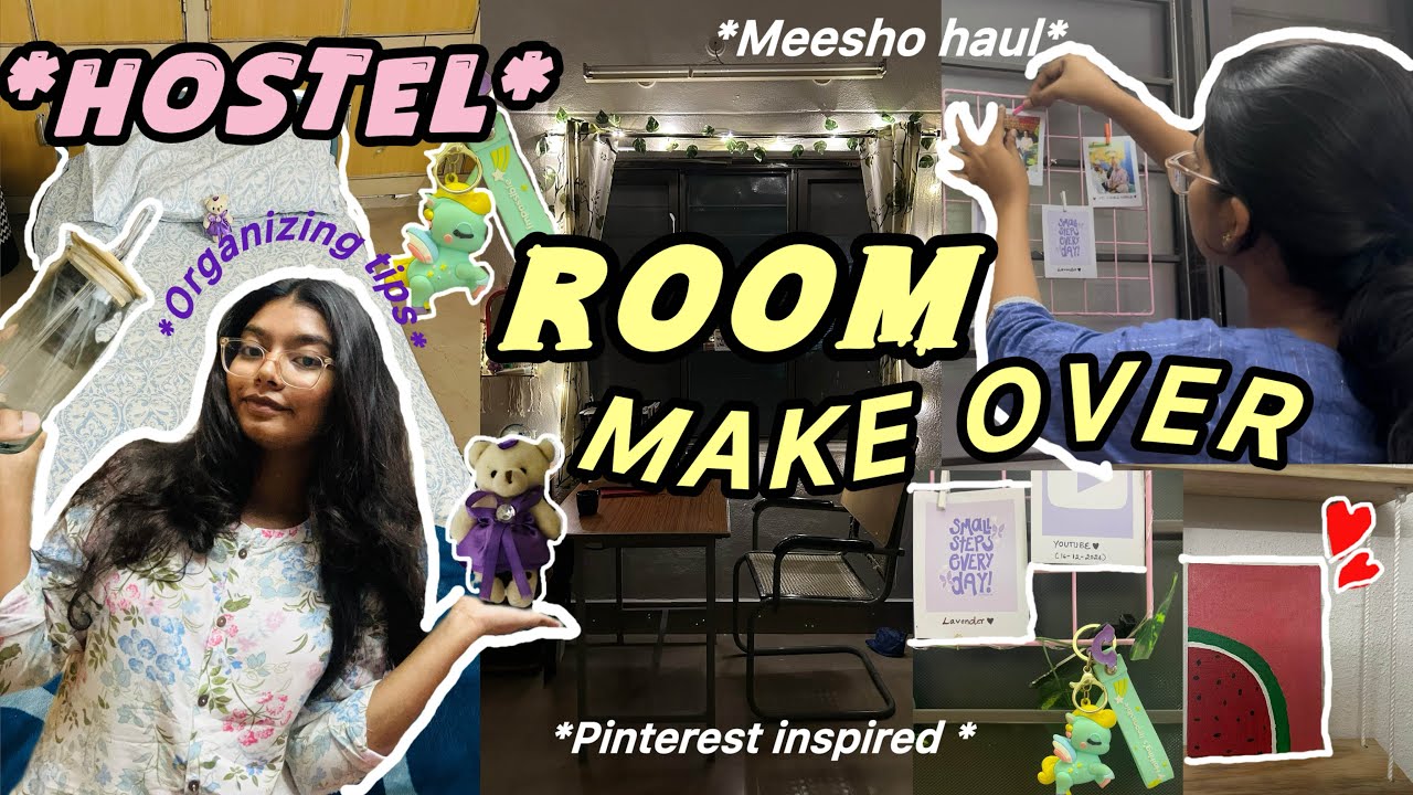 ROOM TRANSFORMATION (Hostel Room)🫶🏻🎀✨| *Pinterest inspired*,meesho haul & more