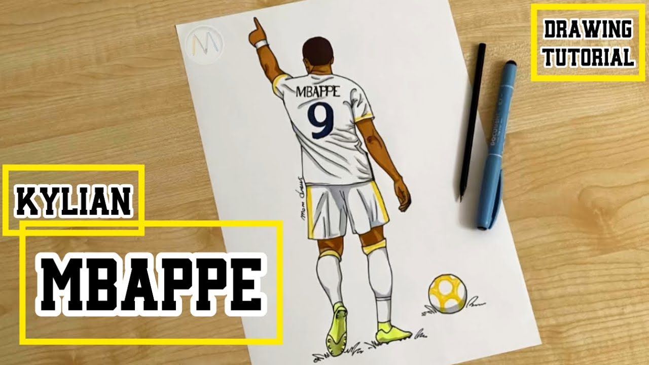 How to draw Kylian Mbappe Real Madrid / How to draw soccer player step by step