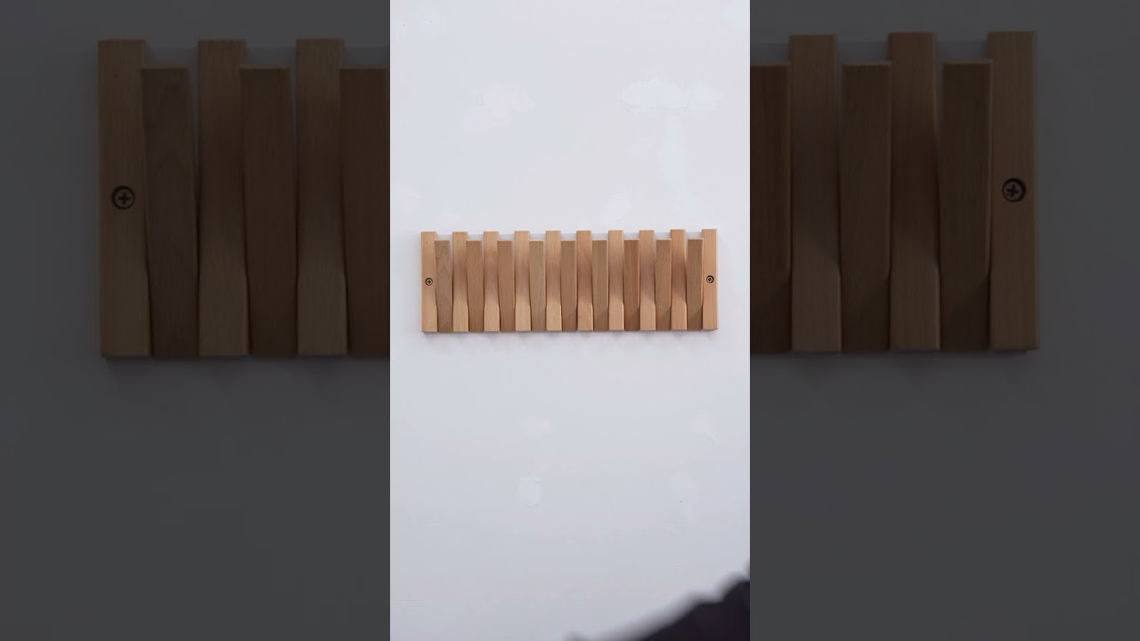 Movable Wooden Strip Coat Hooks Rack
