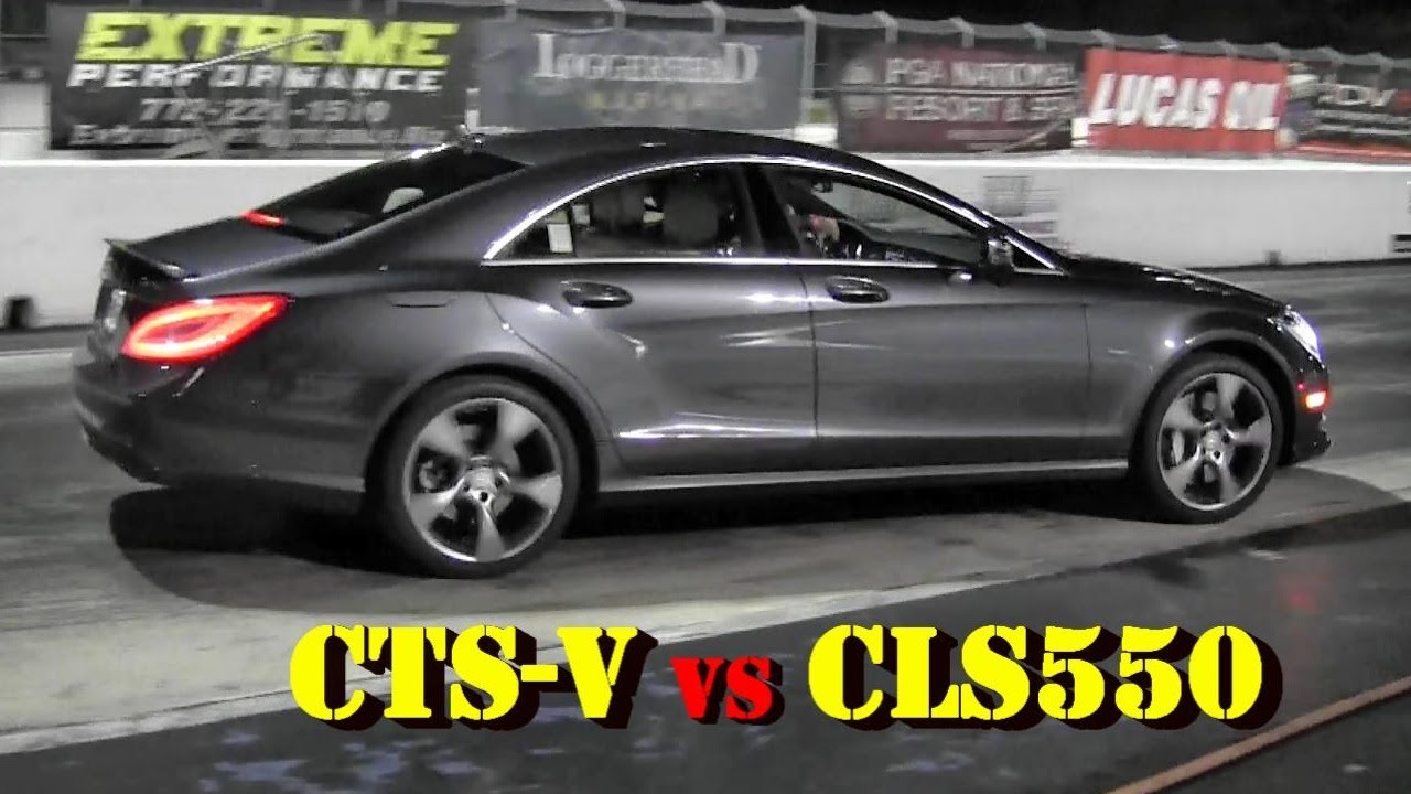 556 HP CTS-V vs 500 HP CLS550 4 Matic - 1/4 Mile Drag Race  Video - Road Test TV &reg;