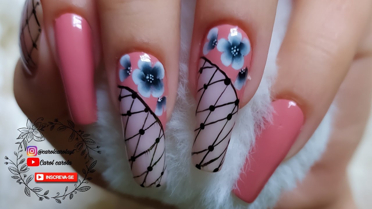 unhas decoradas passo a passo flor carga dupla