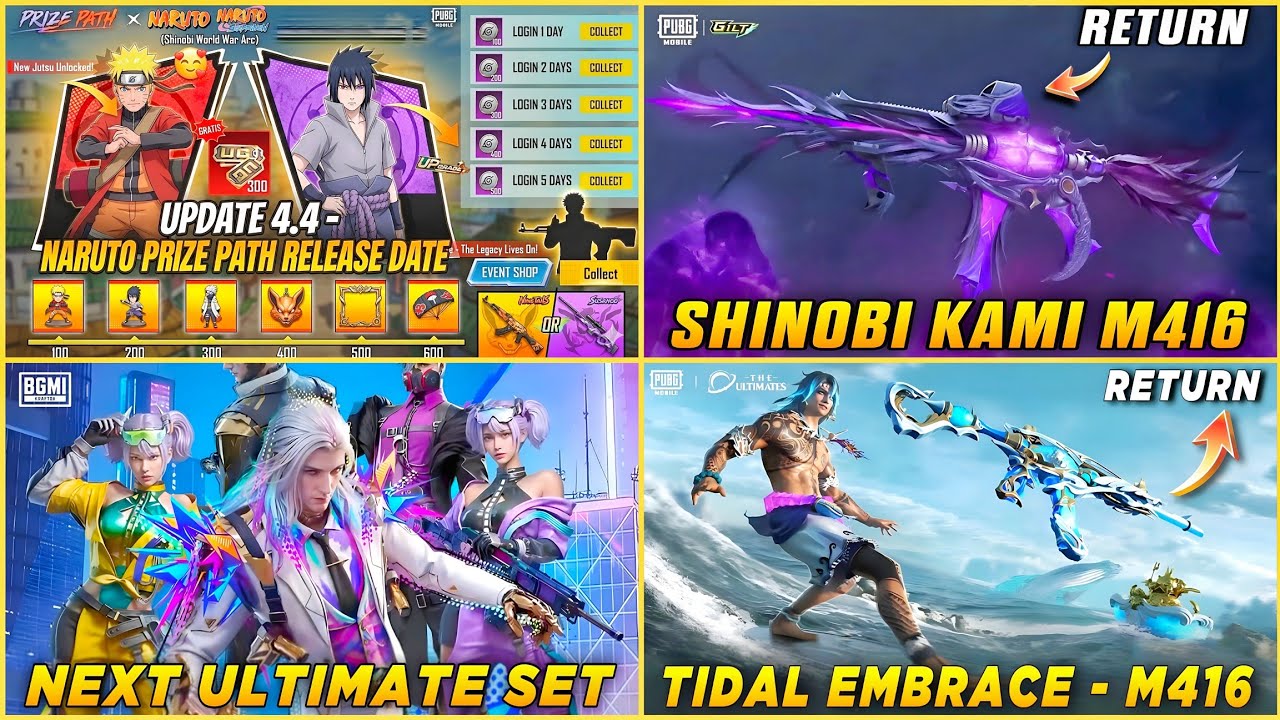🔴 NARUTO PRIZE PATH LEAKS | SHINOBI KAMI M416 RETURN | NEXT ULTIMATE SET | TIDAL M416 SKIN RETURN 😍