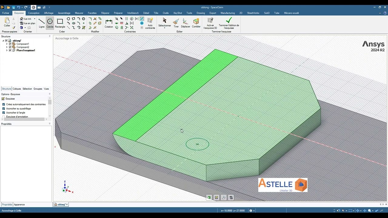 Ansys SpaceClaim - Trou Oblong