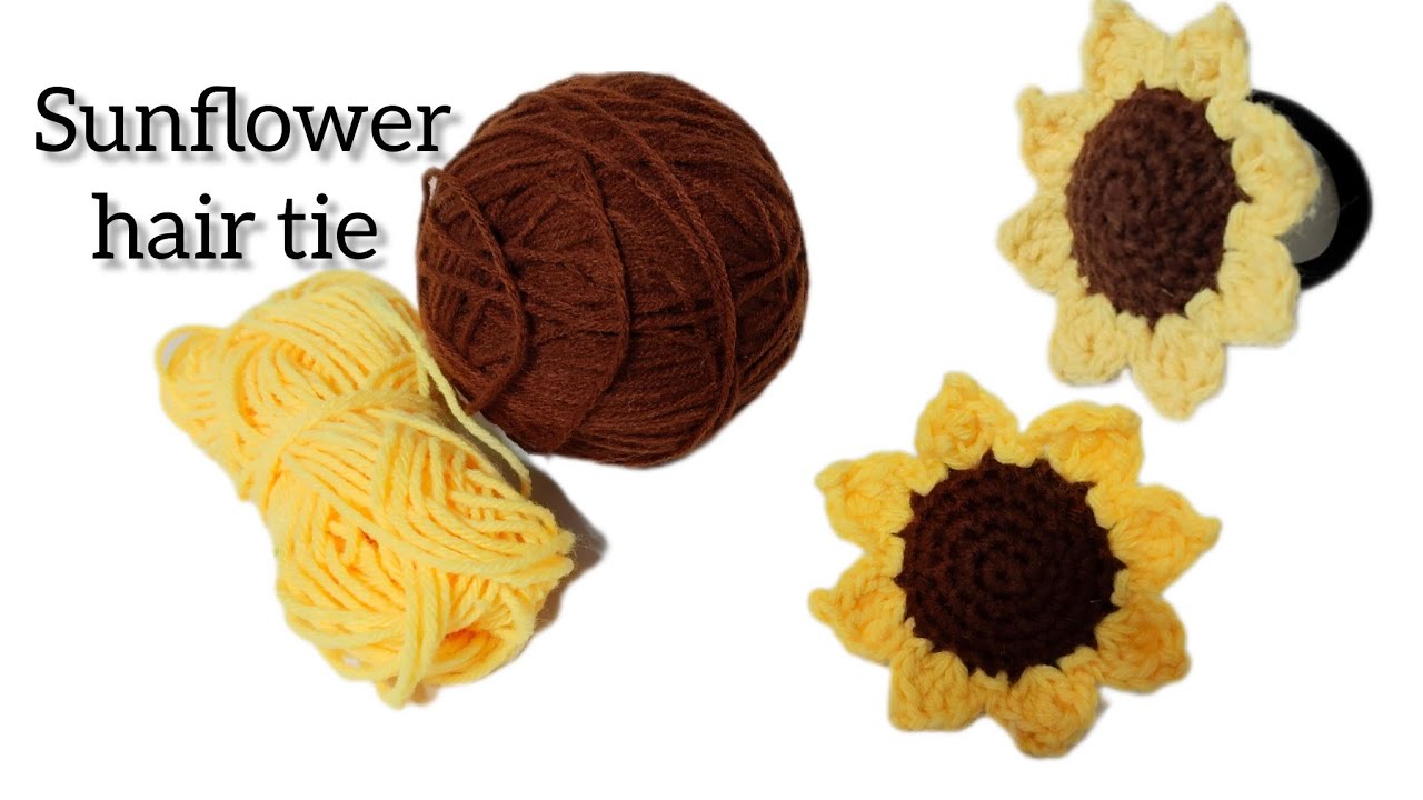 Crochet Sunflower hair tie 🧶| easy flower hair accessories for beginners ☺️ #crochet #diy #craft 