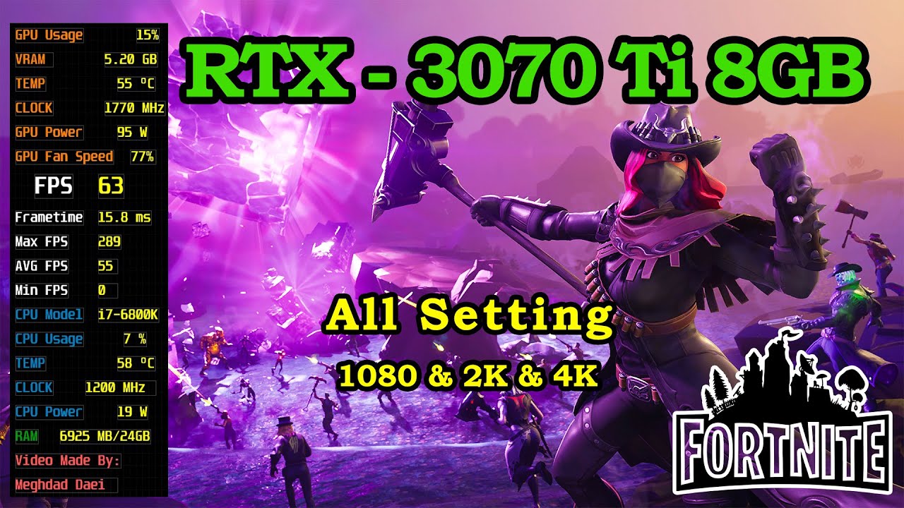 Fortnite RTX 3070 Ti 8GB All Setting FPS & Gameplay & Benchmark 1080P & 2K & 4K