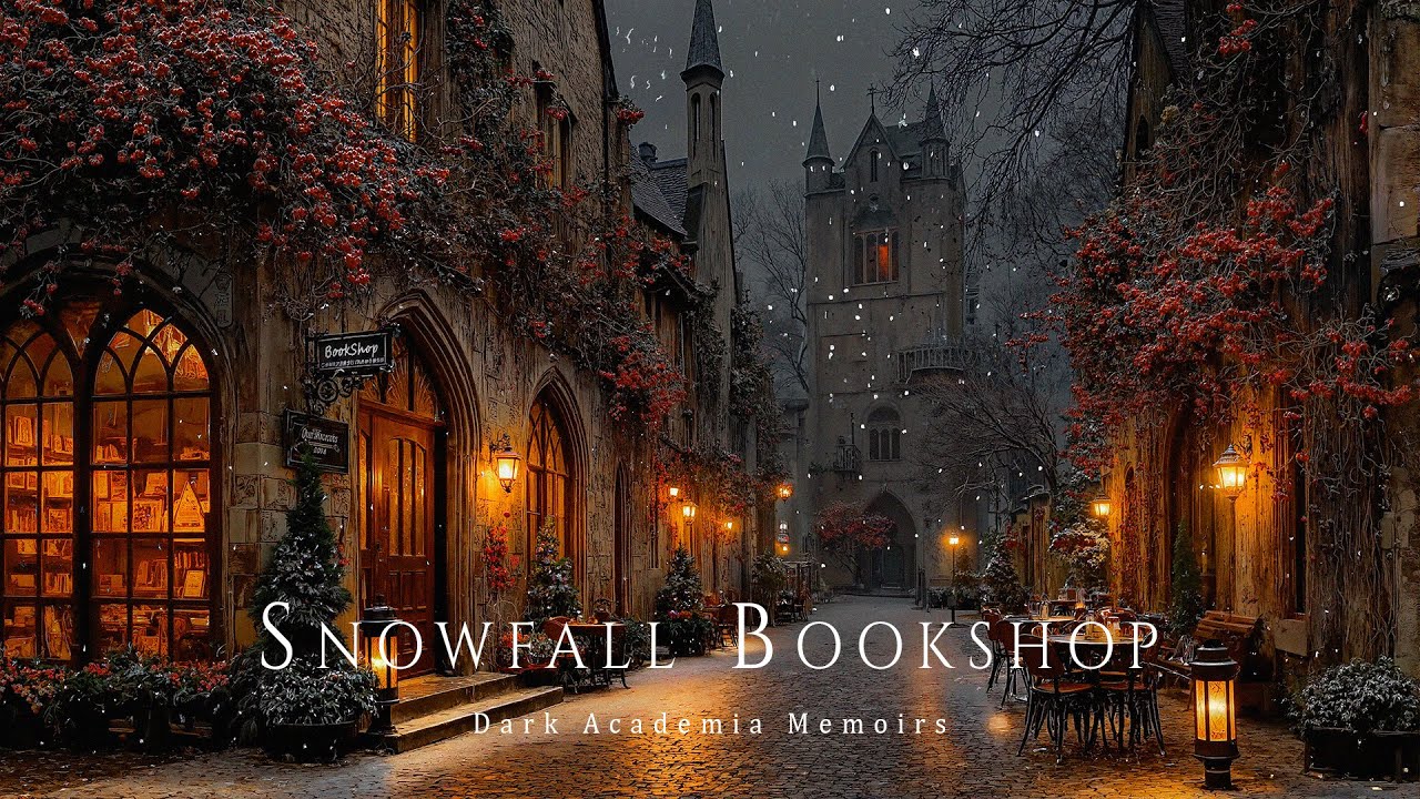 Snowfall at a Gothic Bookshop ❄️ Dark Academia Winter Ambience Music for Study Reading & Focus