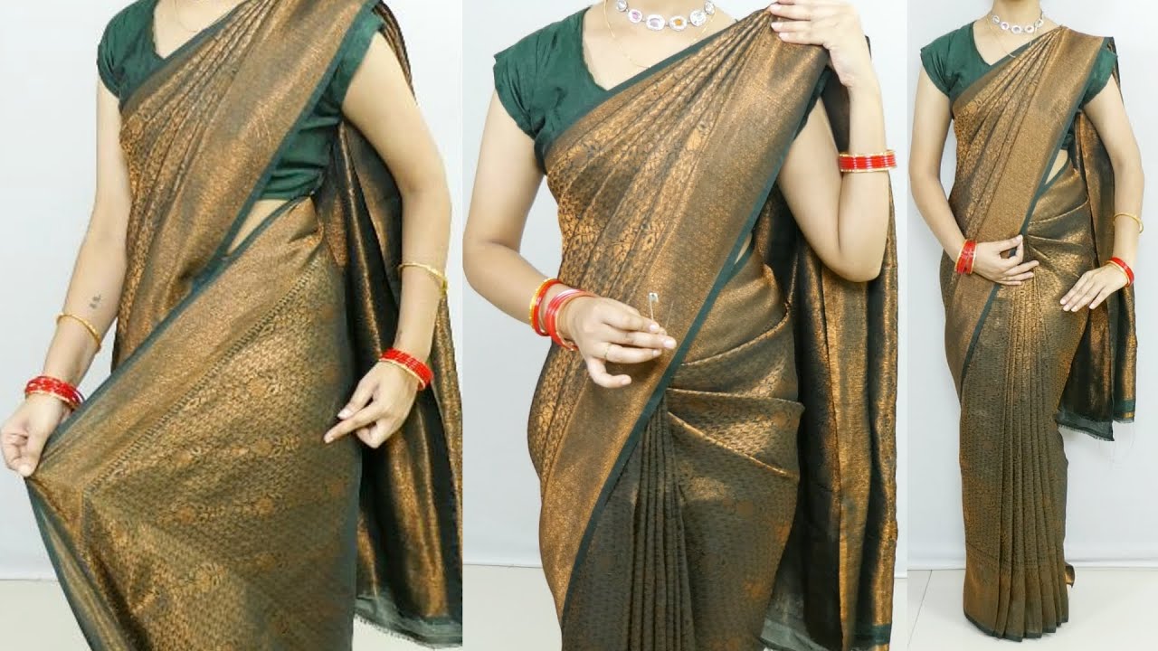 Amazing kanjivaram Saree draping easily & perfectly | Simple saree draping with perfect pleats trick