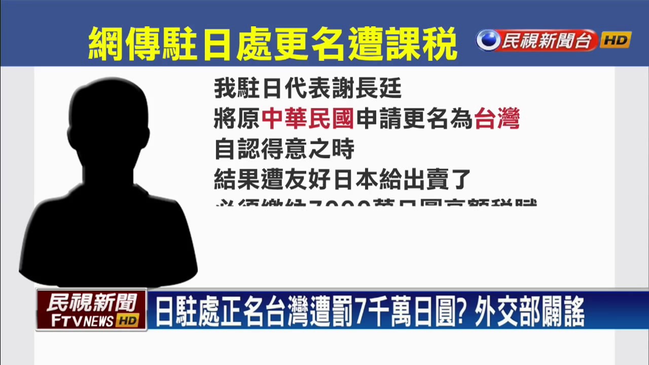 駐日產權更名台灣被罰錢? 外交部:非事實－民視新聞