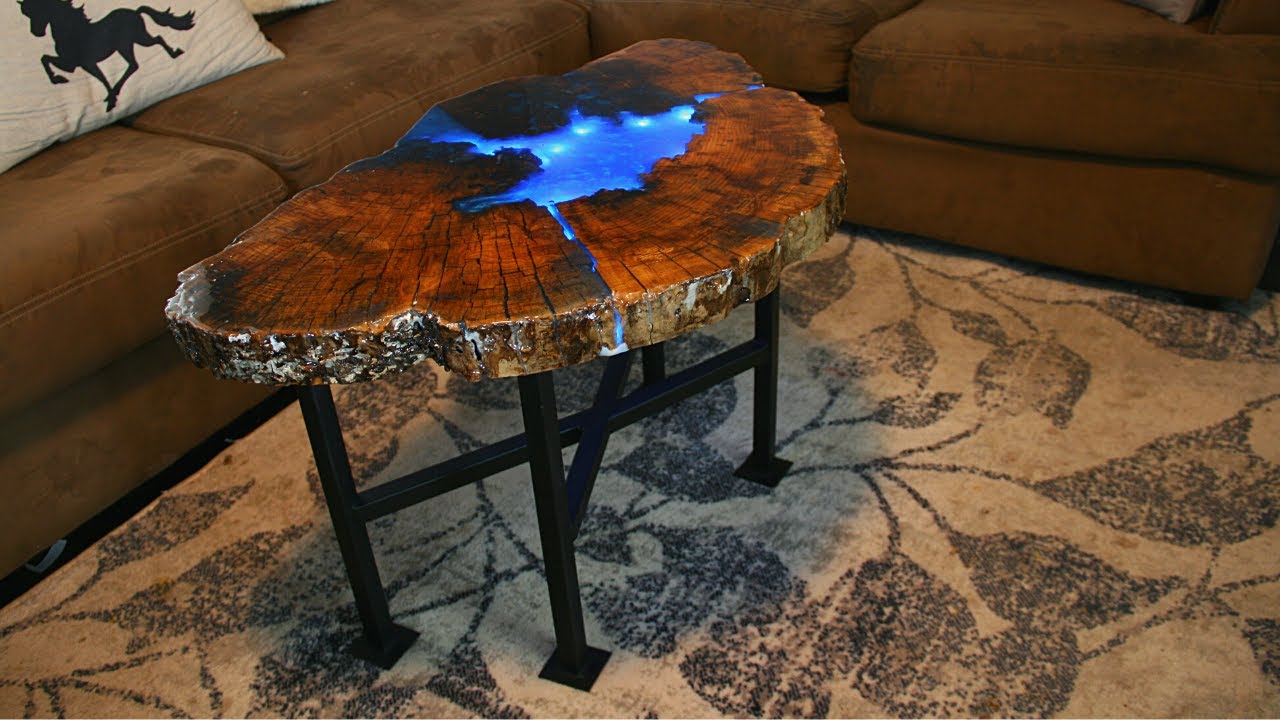 Tree Stump End Table - Made with Epoxy and LED's