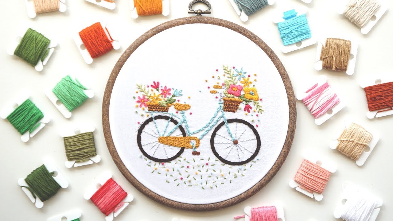 Hand embroidery for beginners | Bicycle with Flowers | Tutorial