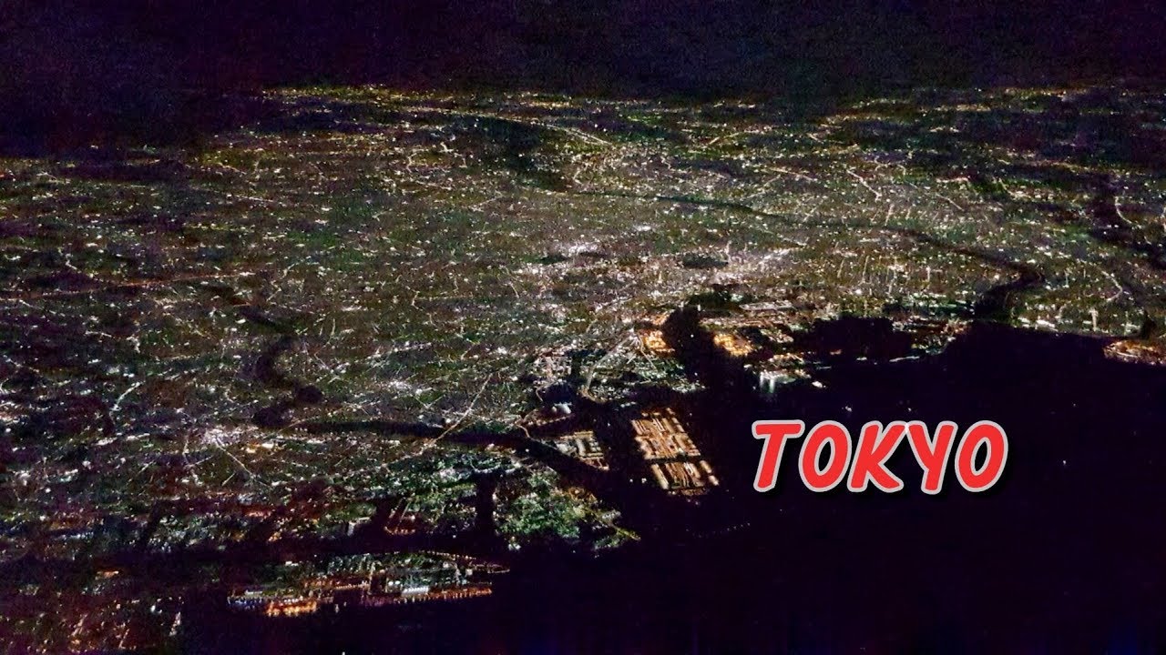 Amazing Tokyo Night View !! Aircraft Fly Over Tokyo Bay & Tokyo City at Night