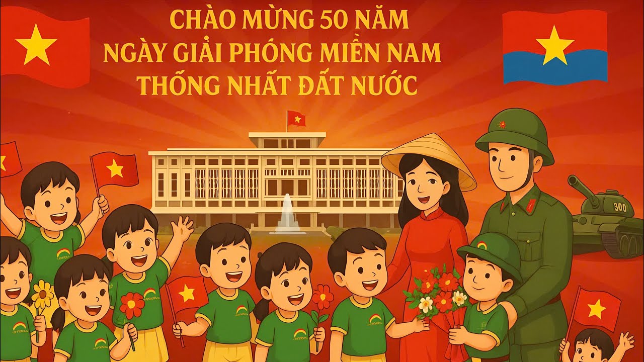 Các Bé Chào Đón 50 Năm Giải Phóng Miền Nam - Thống Nhất Đất Nước | Trường Mầm Non Thái Bình Dương