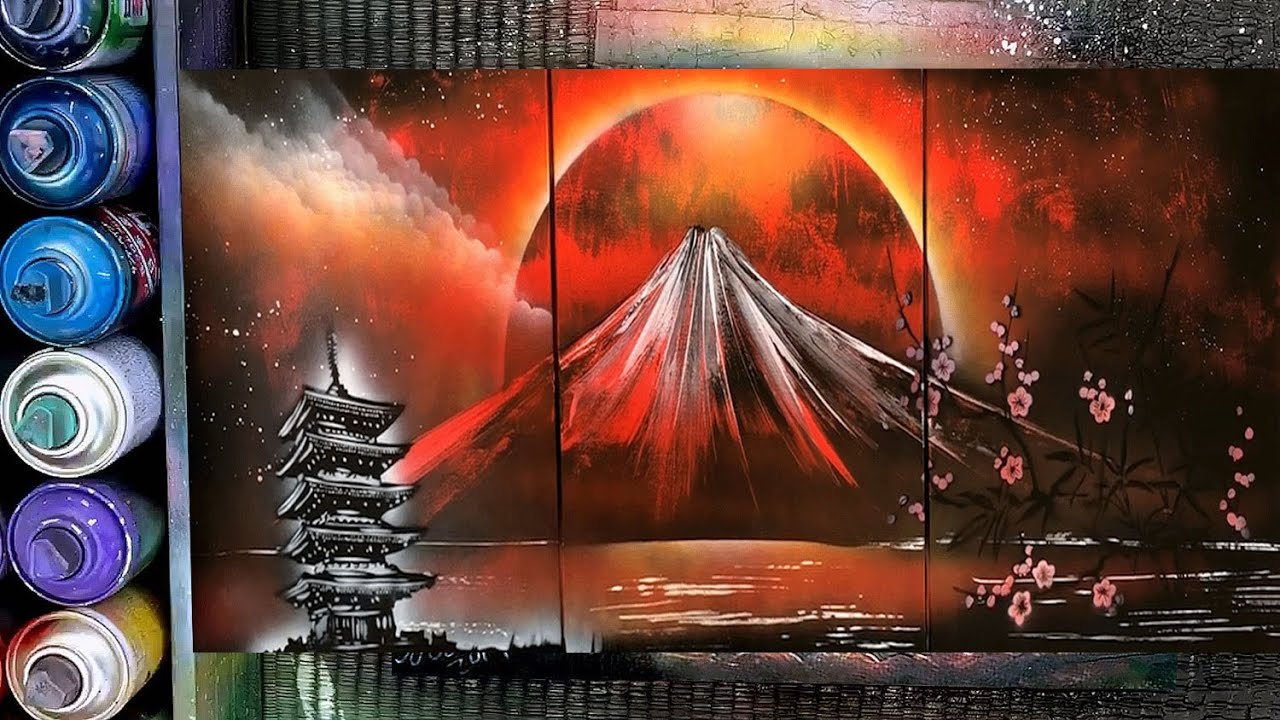 Beautiful Japanese reddish landscape by Spray Art Eden