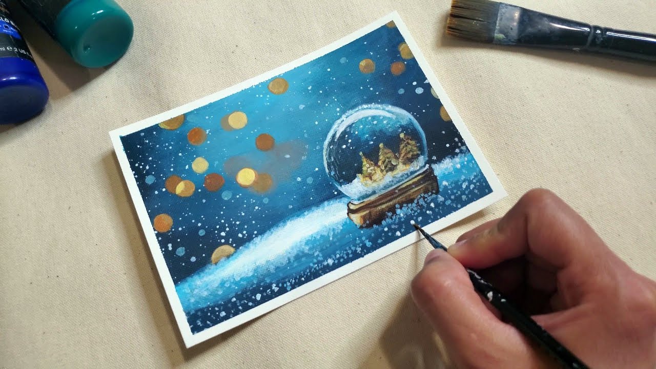 How to Paint a Snow Globe with Christmas Tree | Acrylic Painting Tutorial