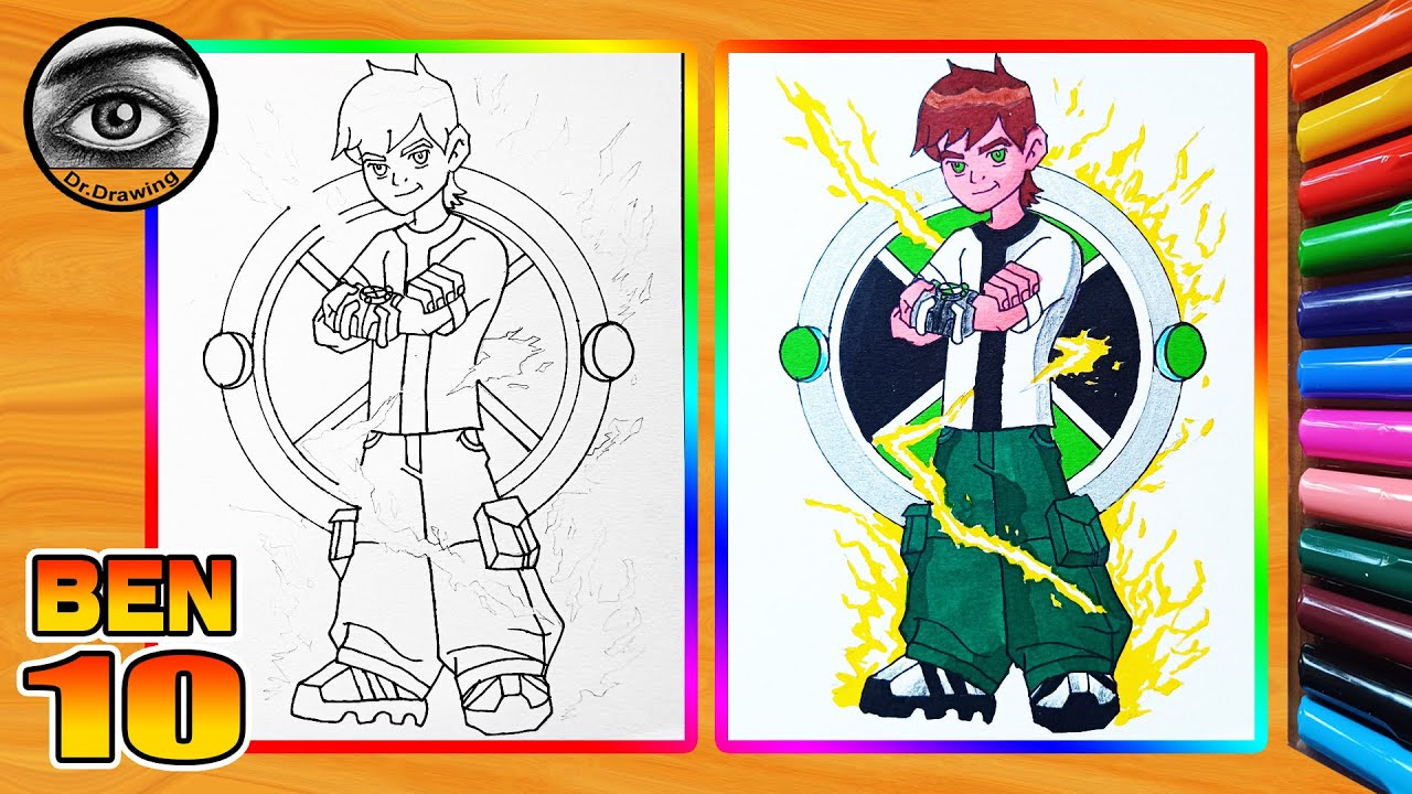 ben 10 cartoon drawing | ben 10 kid coloring | easy drawings step by step cartoon characters