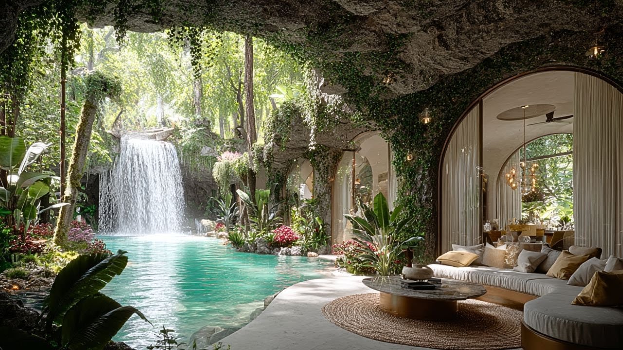 Hidden Forest Villa | Waterfall & Birds Ambience for Deep Relaxation, Focus & Sleep