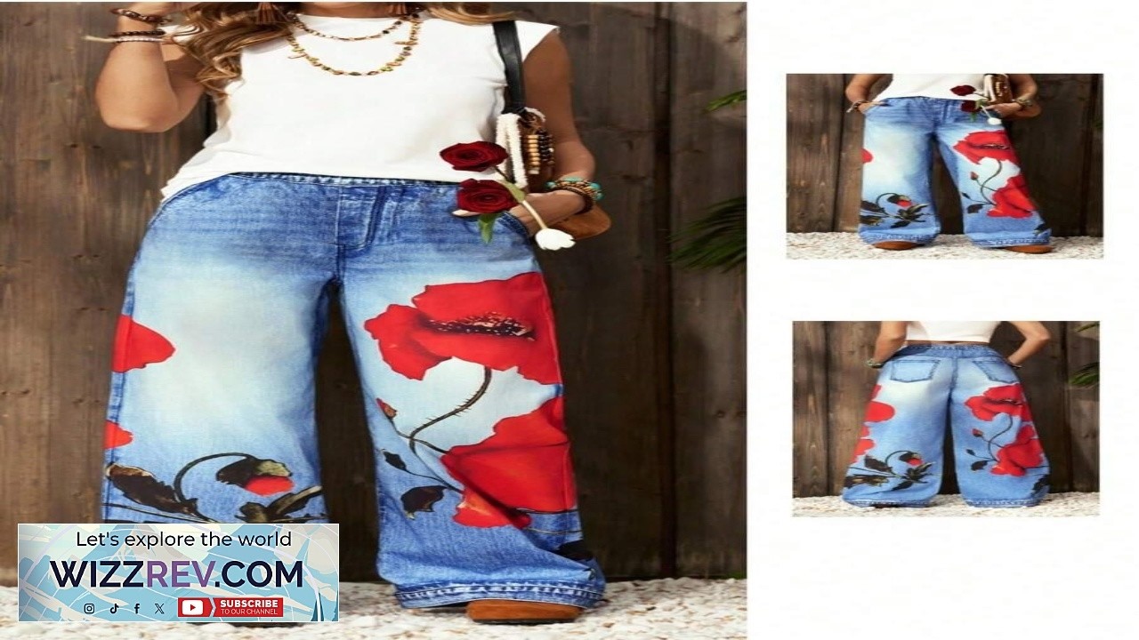 EMERY ROSE Women's Casual Retro Floral Print Wide Leg Jeans Winter New
