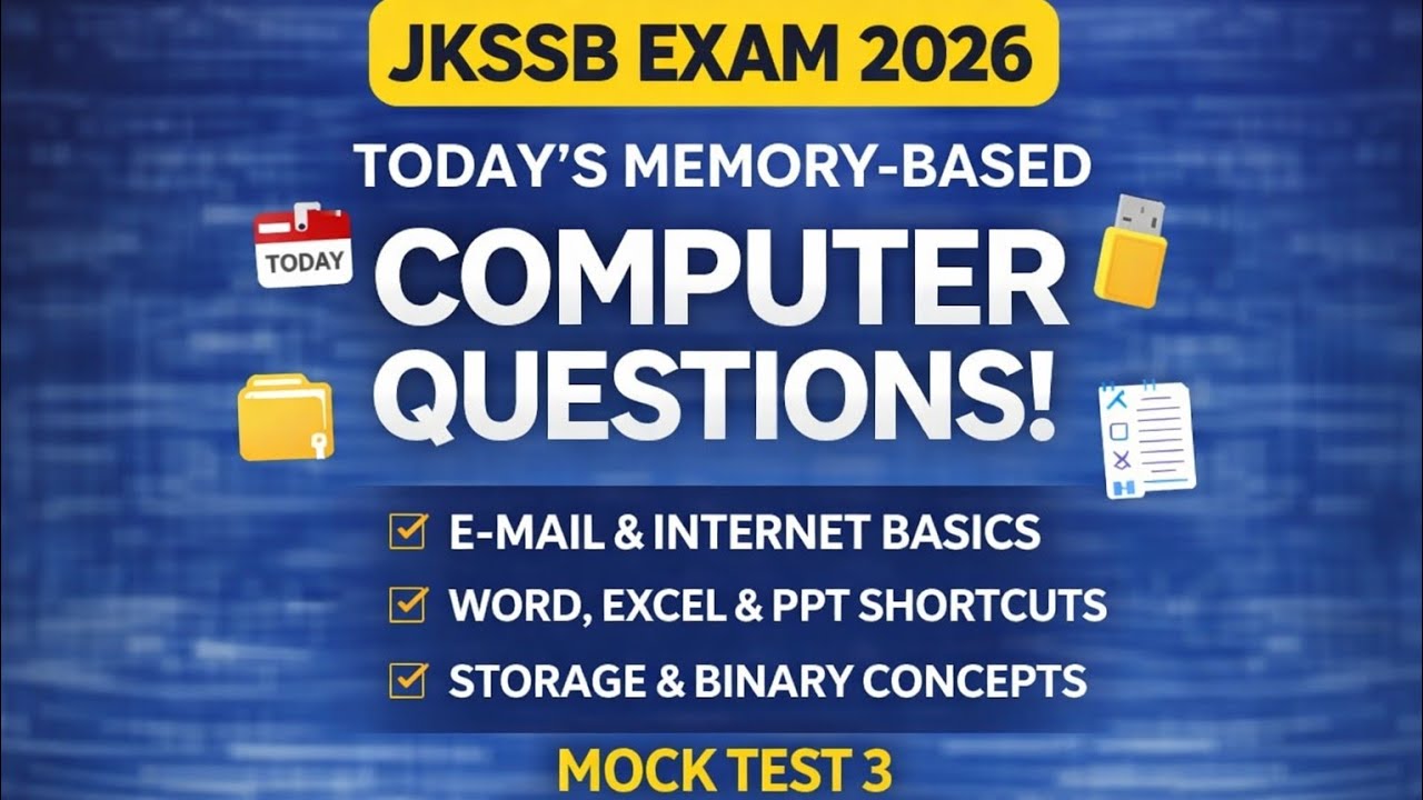 JKSSB Exam 2026🔥✅ – TODAY’s Computer Questions |JKSSB JA|FAA|MOCK TEST 3