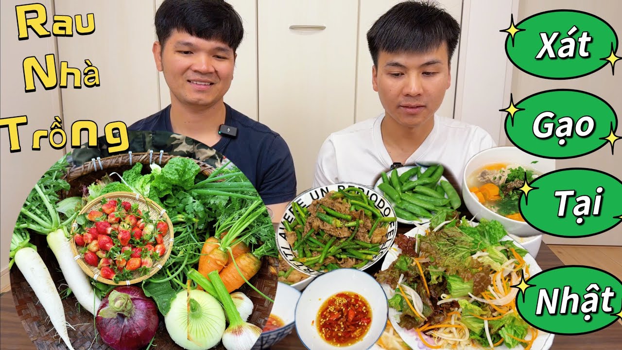 Cách sử dụng máy xát gạo tại Nhật và thu hoạch rau vào nấu cơm, bữa ăn toàn rau xanh, sạch tự trồng.