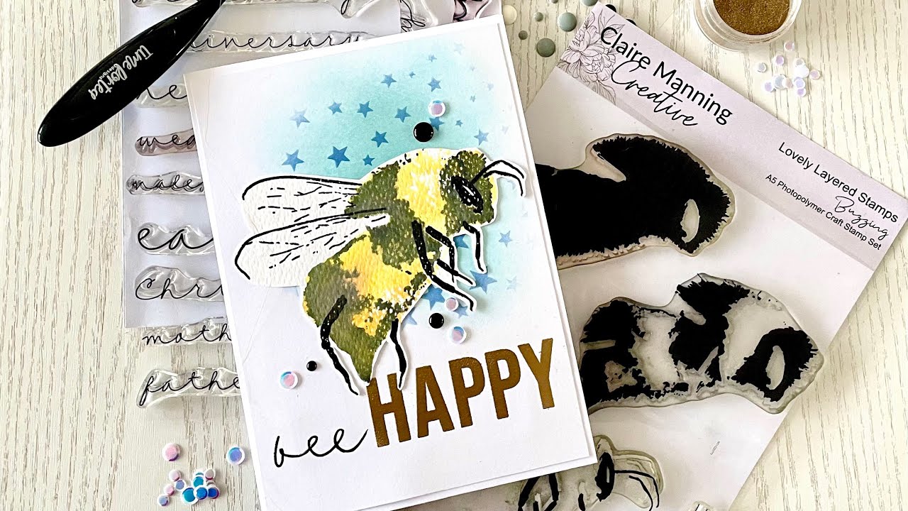 Stamping & Card making | Bee Stamp | Watercolour | Sequins | Offers | Heat Embossing
