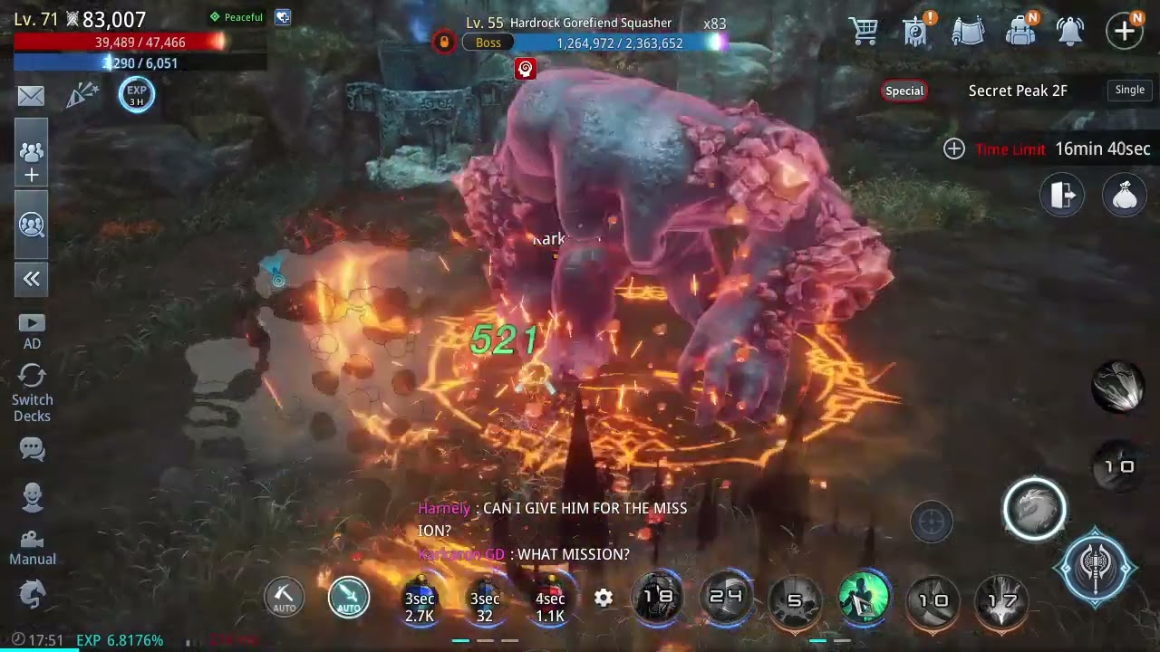 MIR4 Defeat Hardrock Gorefiend Squasher Boss solo in Secret Peak 2F
