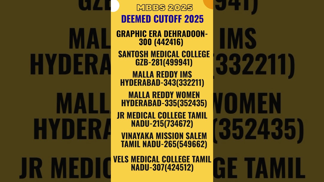 MBBS 2025 || Deemed cutoff 2025 || MCC counselling Cutoff 2025 Round 1 