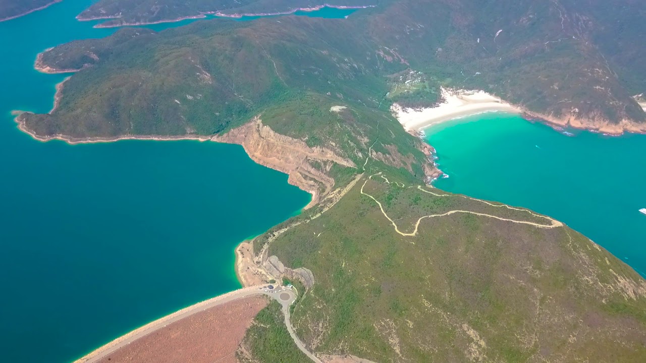High island reservoir sai kung hong kong..from above (Drone video)