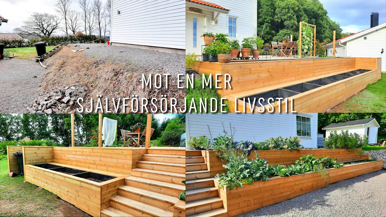 Vi bygger terrass/altan, trappa och odlingslådor i slänter mot en mer självförsörjande livsstil