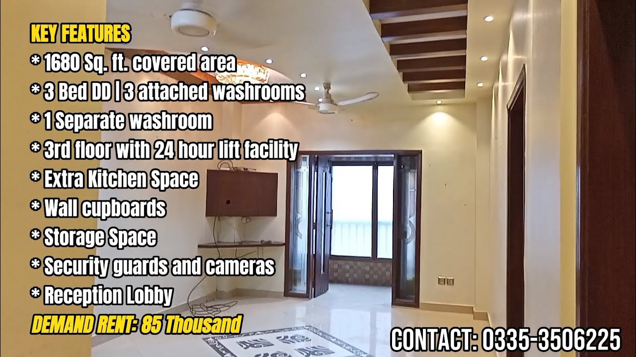 3 BED DD APARTMENT AVAILABLE FOR RENT IN BAHADURABAD