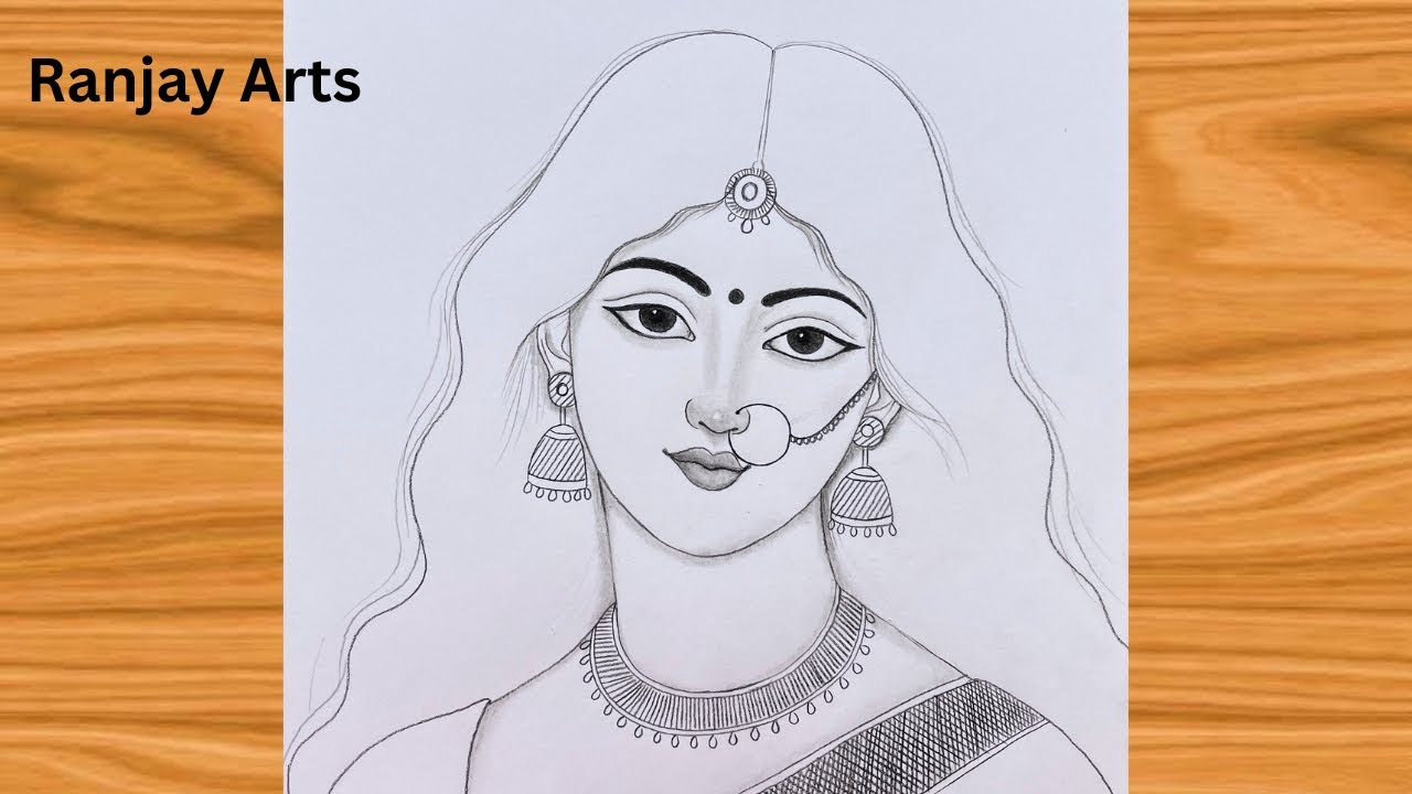 How to draw Radha Rani-Step by step (outline drawing)