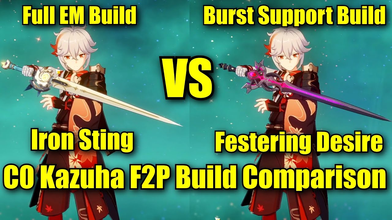 C0 Kazuha F2P Build Comparison - Full Elemental Mastery Build & Burst Support Crit Rate/DMG Build