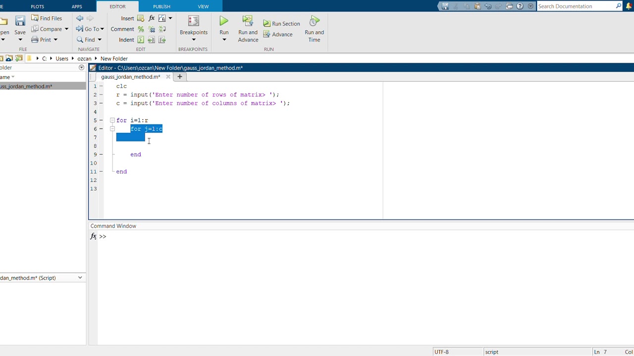 Gauss-Jordan Elimination Method in MATLAB