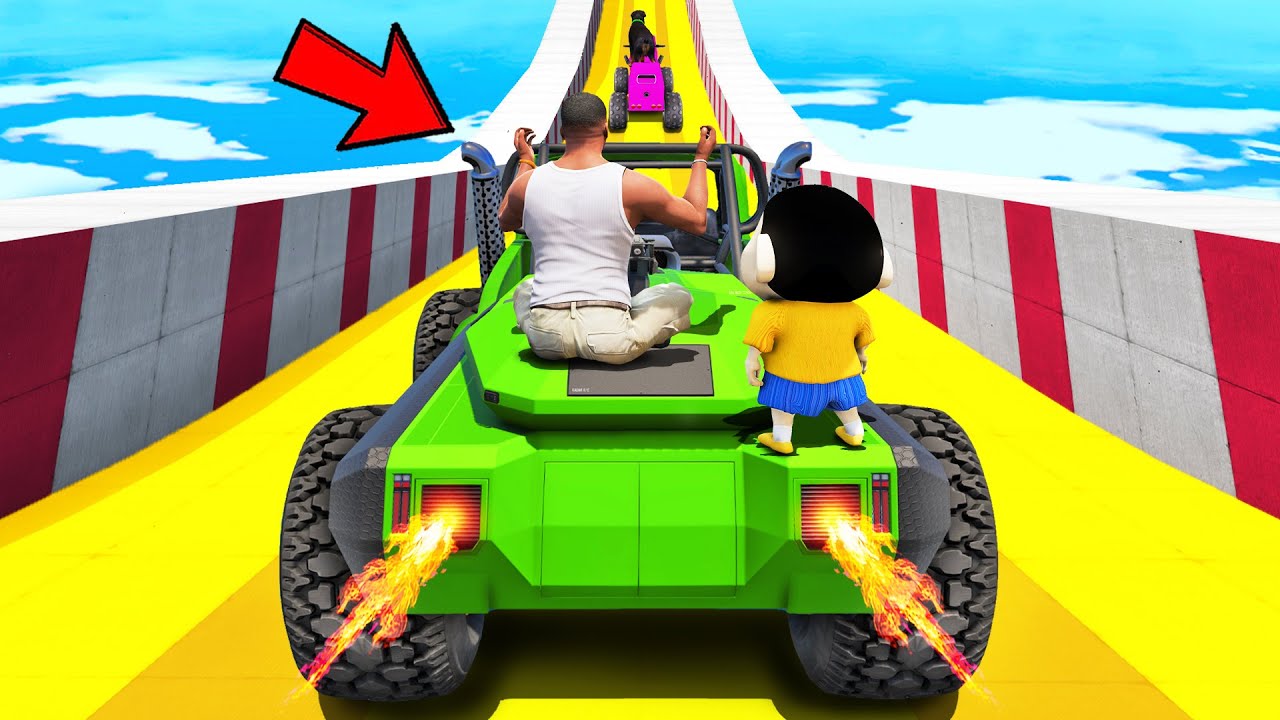 SHINCHAN AND FRANKLIN TRIED THE IMPOSSIBLE COLOURFUL MINI MEGA RAMP SUPER TANK CHALLENGE GTA 5