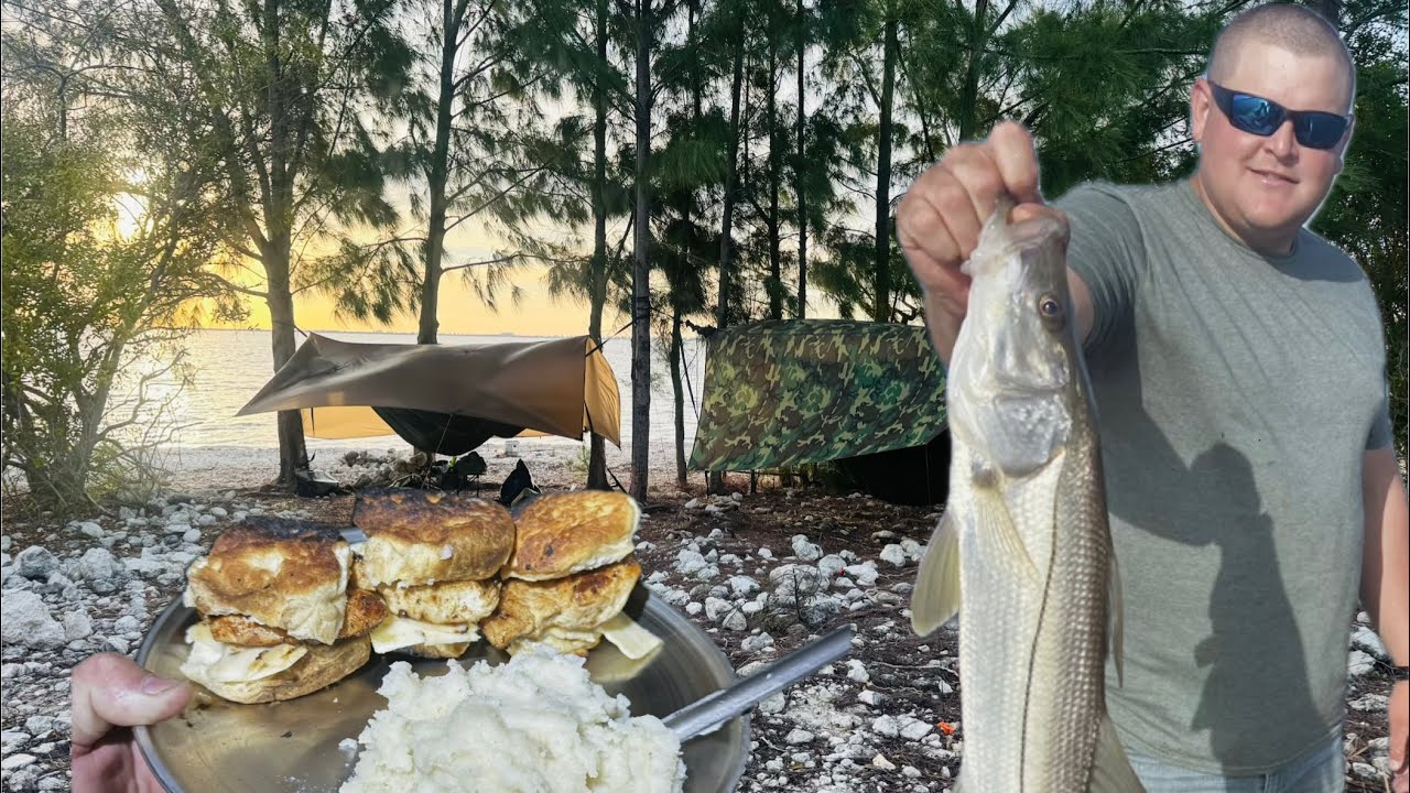 Primitive hammock camping on a deserted island! **baby snook MAYHEM**