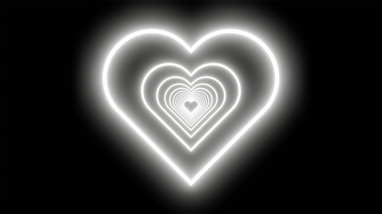 Neon Tunnel of Black and White Hearts on Black Background. Video Loop