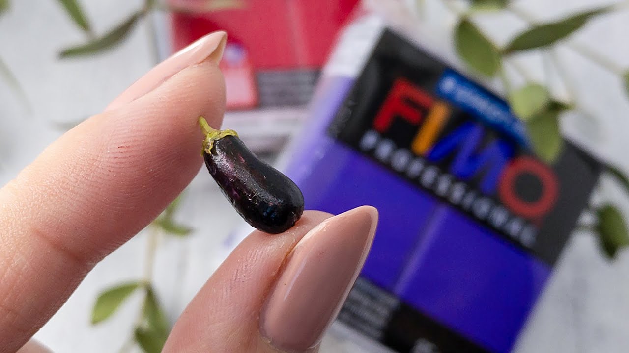 DIY Miniature Eggplant | Aubergine Polymer Clay Tutorial | Polymer clay vegetables tutorial