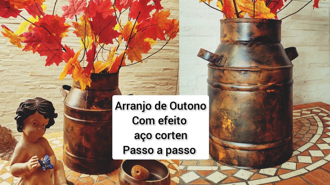 COMO FAZER EFEITO FERRUGEM / aço corten em latão/ ARRANJO DE OUTONO