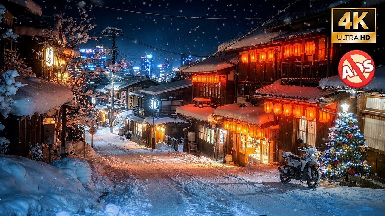 Lofi Cabin – Snowy Japanese Street at Night | Cozy Winter Lofi Beats for Sleep & Study | 4K