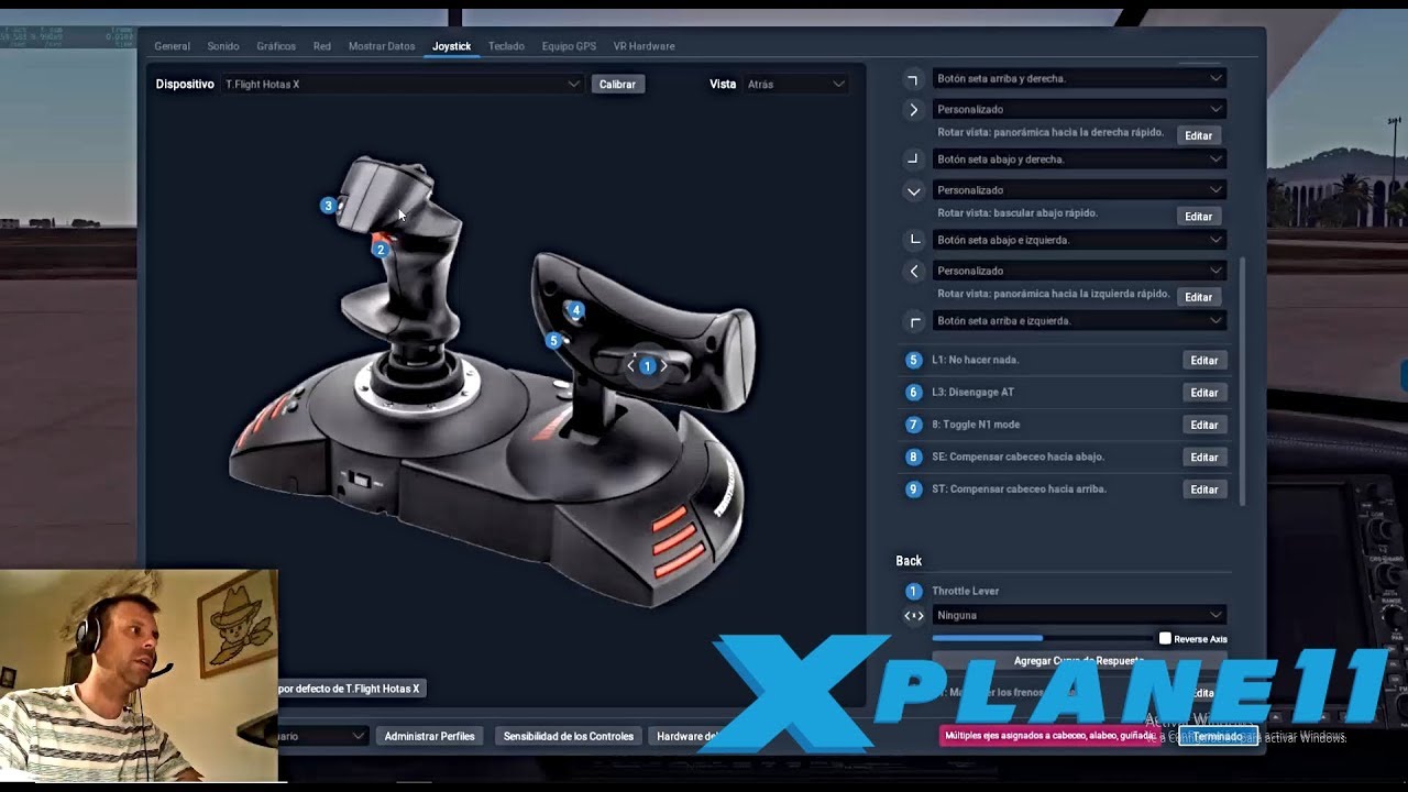 X-Plane 11 |Menú de opciones| Calibrar, ajustar y configurar perfiles de Joystick, Cuernos...| 3#