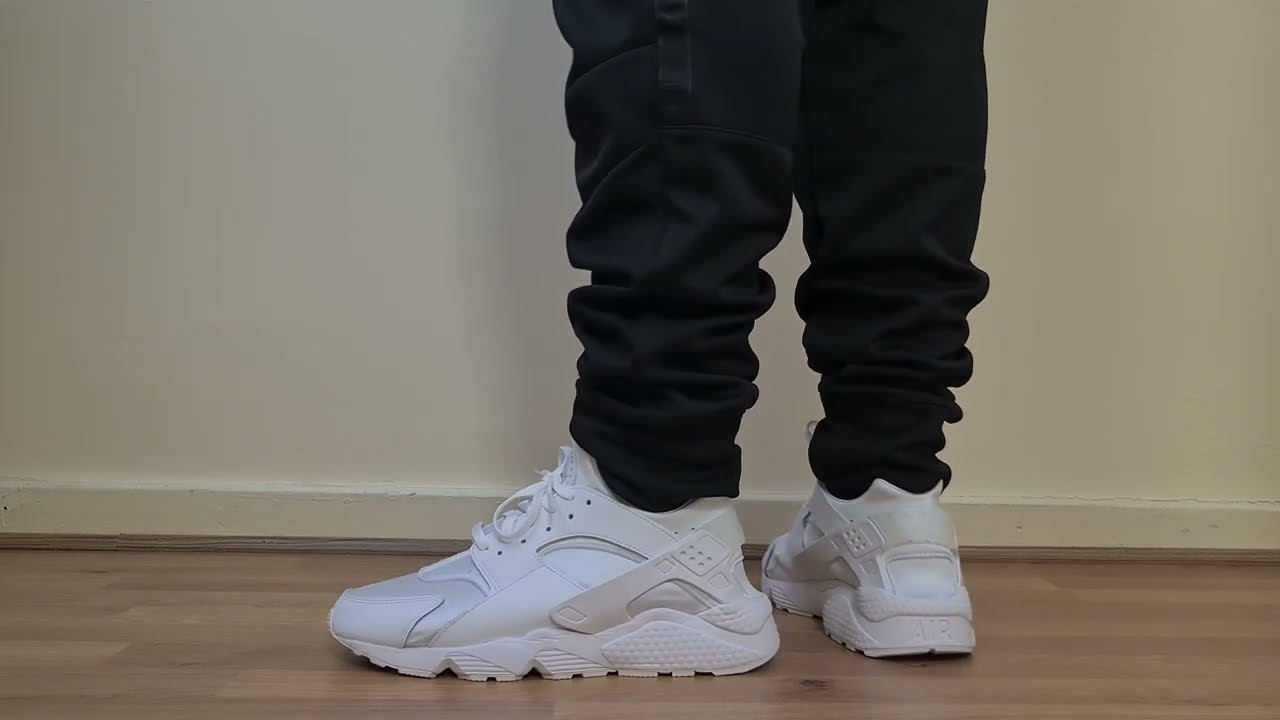 NIKE AIR HUARACHE TRIPLE WHITE ON FOOT