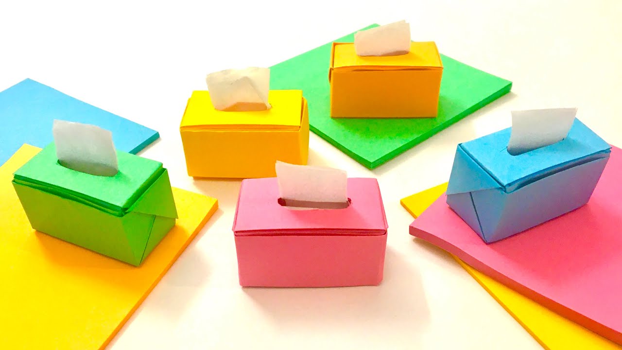 DIY Mini Easy Origami Paper Tissue Box craft, Sticky Note Origami Easy paper small Tissue Box DIY