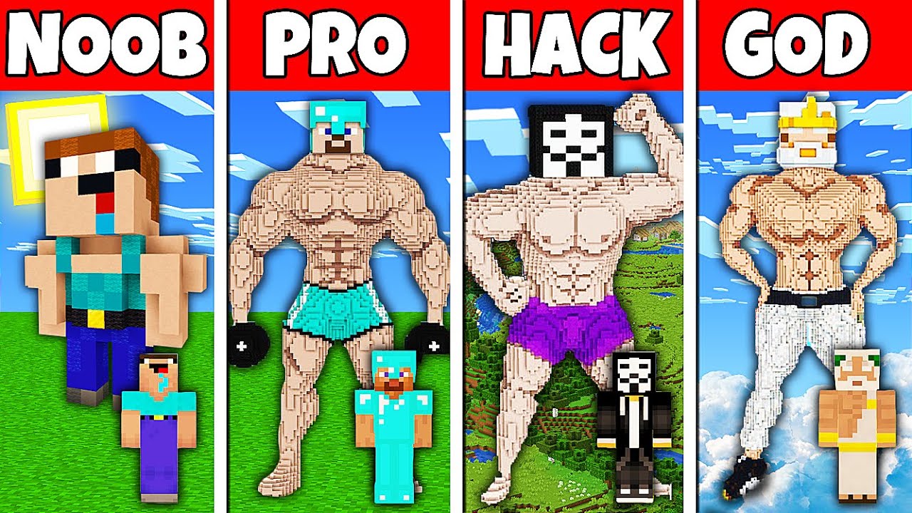 Minecraft Battle: NOOB vs PRO vs HACKER vs GOD BODYBUILDER STATUE HOUSE BUILD CHALLENGE in Minecraft