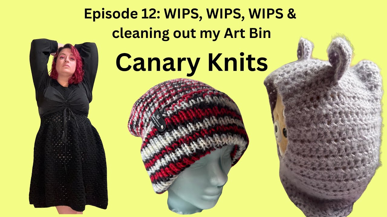 Canary Knits Episode 12:| WIPS, WIPS, WIPS | Finished Holiday Presents | Cleaning out my Art Bin
