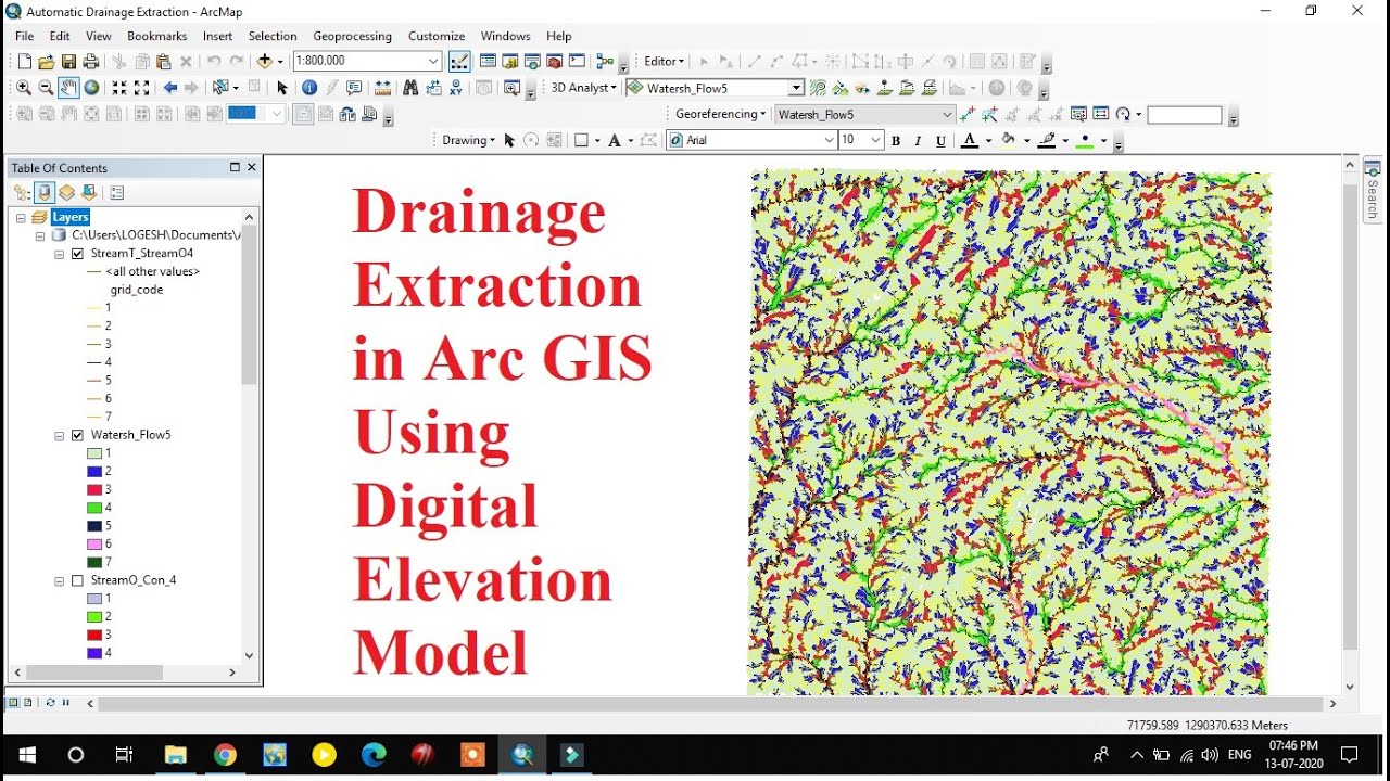 Drainage Extraction in Arc GIS using Digital Elevation Model (DEM)/ Automatic Drainage Extraction