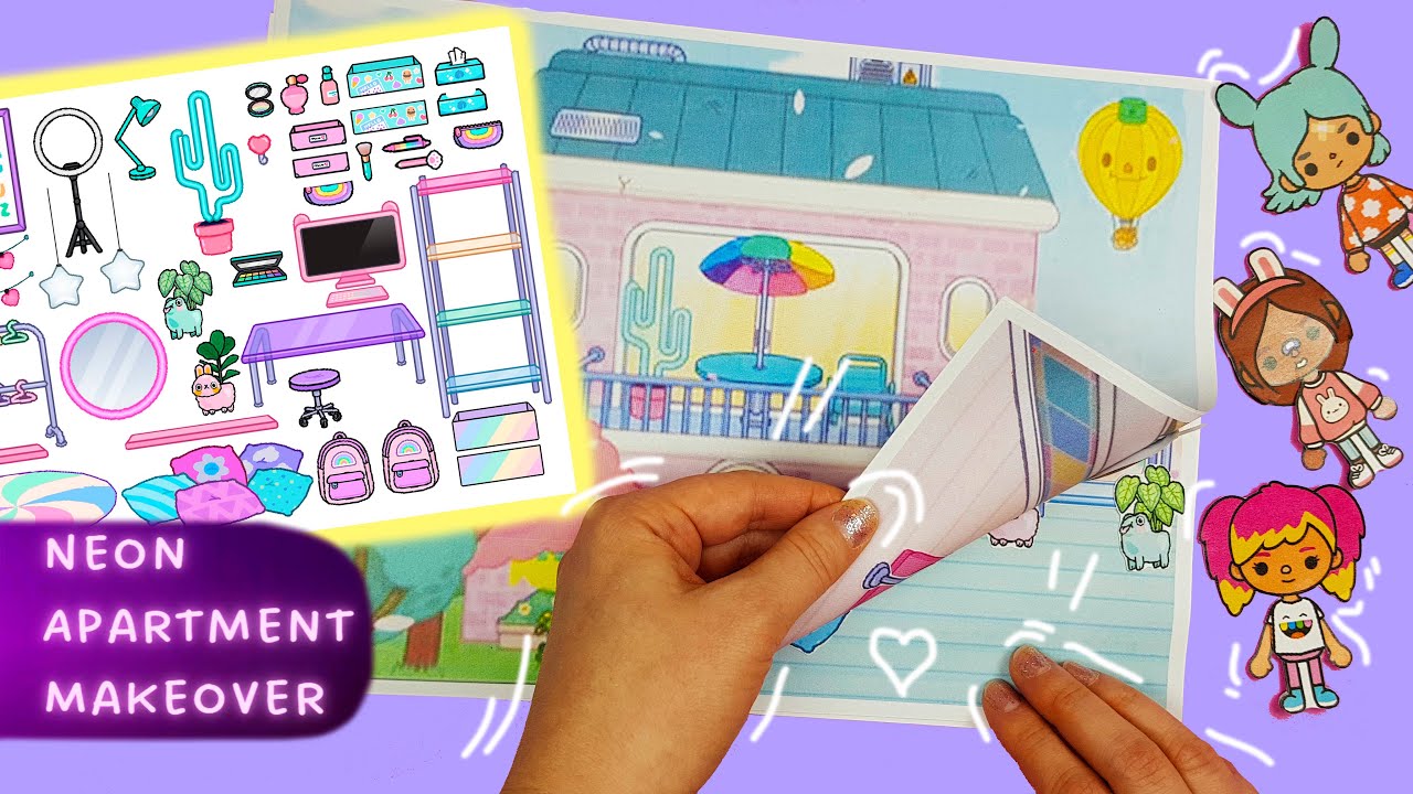 DIY Quiet Book Toca Boca  Life World/Neon Rainbow Apartment Makeover / Miss Paper Dolls