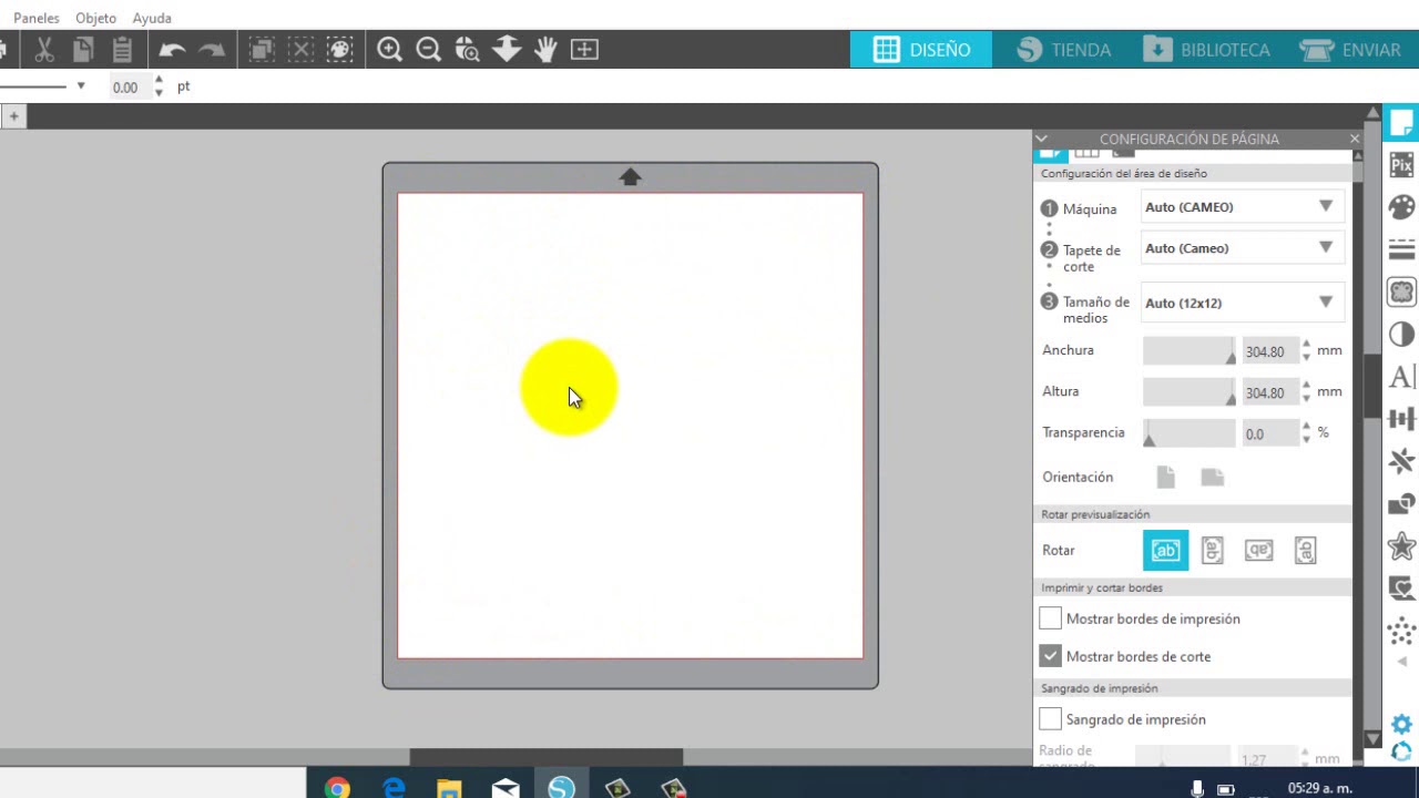 Configuración de la pagina en Silhouette Studio