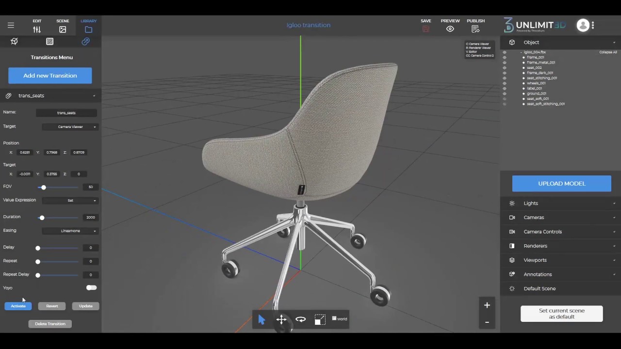 Unlimited3D platform - How to set up and integrate camera transitions on your 3d solutions