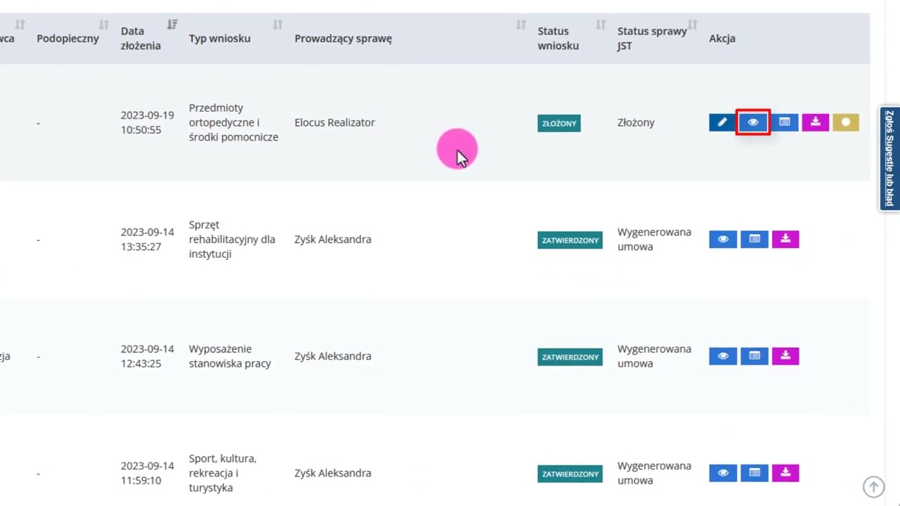 Obsługa SOW &ndash; moduł Realizatora. Pobieranie i podgląd załącznik&oacute;w