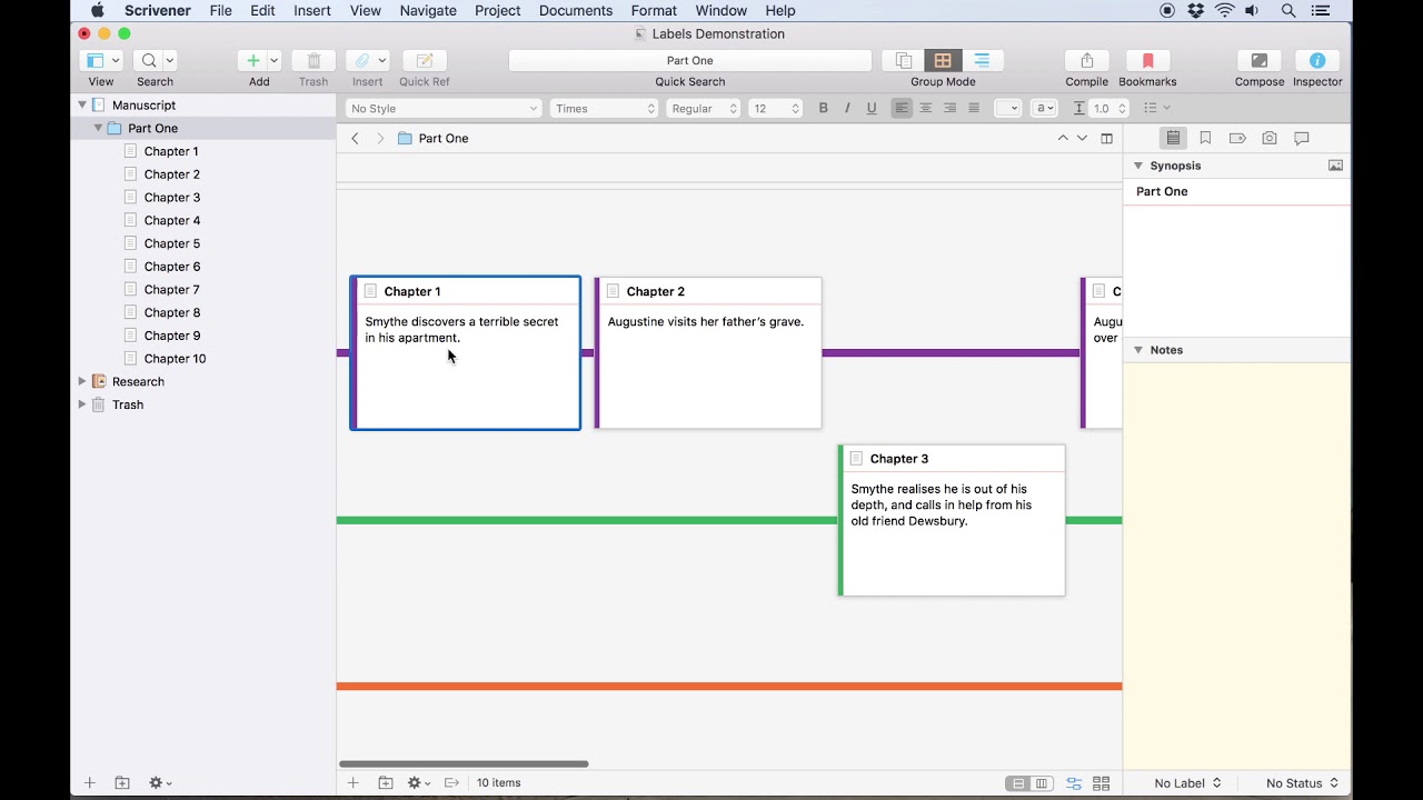 Outlining and Structuring - Tracking Threads on the Corkboard
